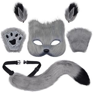 6851 Halloween Costumes For Adults - Therian Mask & Tail Set